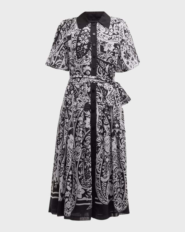 Floral-Print Puff-Sleeve Chiffon Shirtdress
